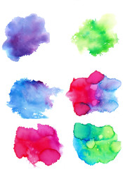 Colorful abstract watercolor texture stain with splashes and spatters. Modern creative watercolor background for trendy design.