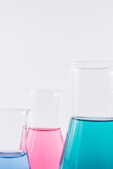 science and clinic background. Chemical and Medical laboratory research.  laboratory beakers with...
