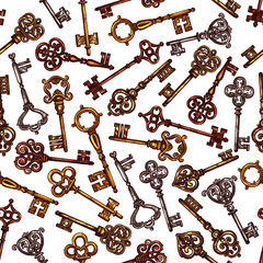 Vector seamless pattern of sketch vintage keys