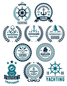 Vector nautical marine heraldic icons for yachting