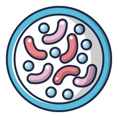 Bacteria under microscope icon, cartoon style
