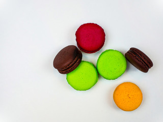 Macaroons, colorful dessert on white background