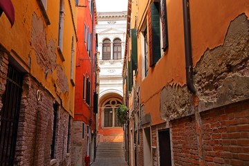 colorful houses and street view in Venice, Italy
