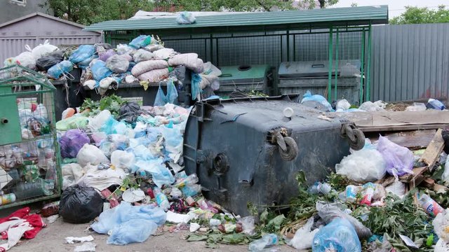 Piles of garbage bags in the city. Close-up shot