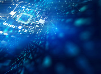 3d rendering  of futuristic blue circuit board