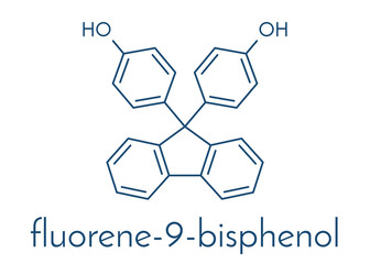Fluorene-9-bisphenol (BHPF) molecule. Used as alternative to bisphenol A (BPA) but found to be endocrine disruptor as well. Skeletal formula.
