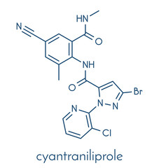 Fototapeta premium Cyantraniliprole insecticide molecule (ryanoid class). Skeletal formula.