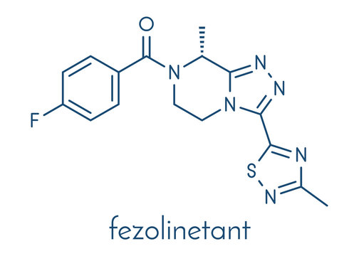 Fezolinetant drug molecule (NK3 receptor inhibitor). Skeletal formula.