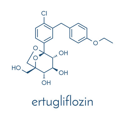Ertugliflozin diabetes drug molecule. Skeletal formula.