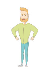 Young caucasian angry hippie man screaming.