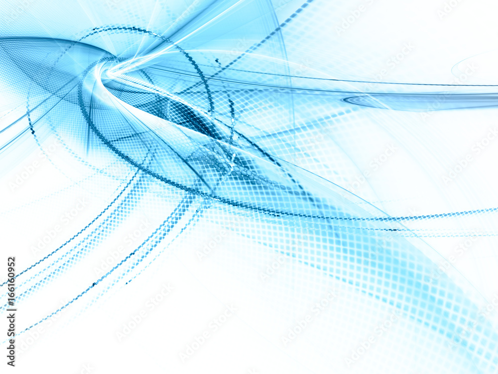 Fototapete Abstract background element. Fractal graphics series. Curves, blurs and twisted grids composition. Blue and white colors.