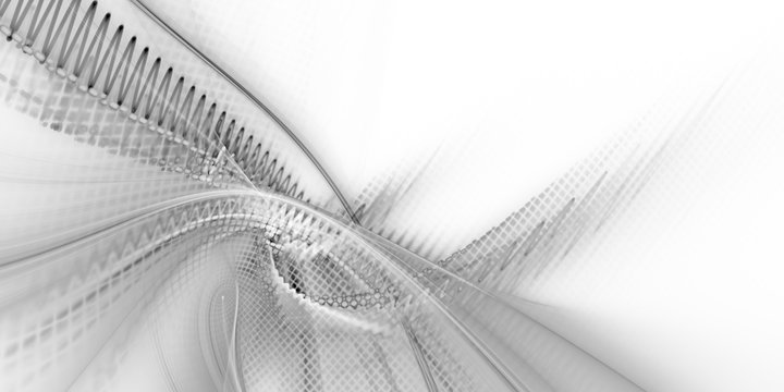 Abstract background element. Fractal graphics. Dynamic composition of curves, blurs and halftone effect. White texture.