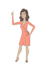 Young hispanic woman pointing her forefinger up.