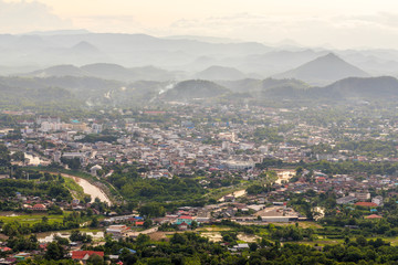 Beautiful landscape and cityscape with Sunset from Top mountain view Name is Phu Bo Bit, Loei, Thailand
