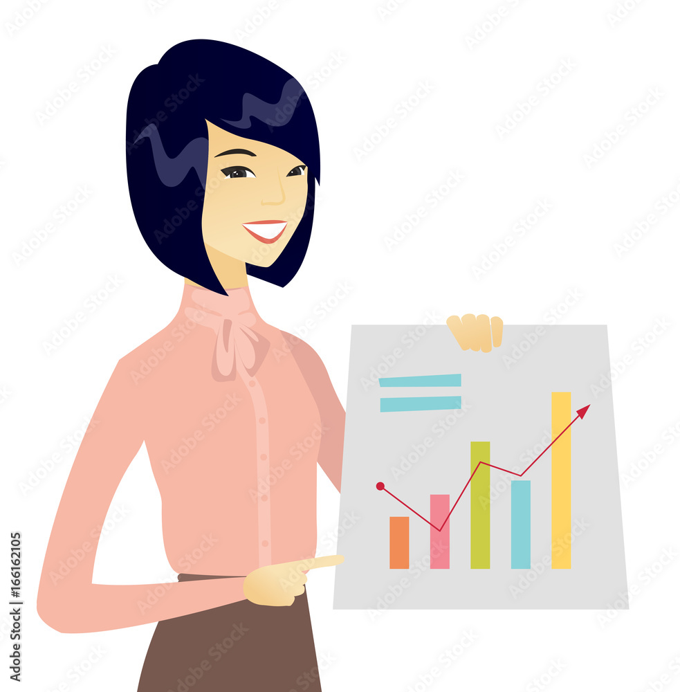 Sticker Young asian business woman showing financial chart