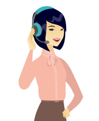 Young asian customer service operator in headset.