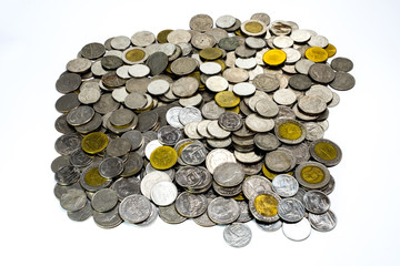 Coin stacks on white background