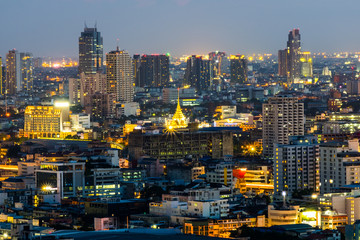 Cityscape with temple in the middle of the picture in twilight