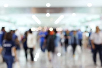 crowd people traveler in airport terminal, image blur used background