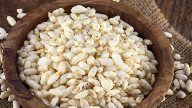 Portion of puffed Rice (rotating; seamless loopable; 4K)