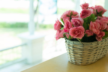 beautiful bouquet rose pink flower artificial in basket