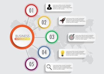 Infographics design vector and marketing icons can be used for workflow layout, diagram, annual report, web design. Business concept with 5 options, steps or processes.