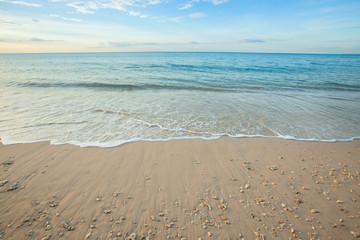 view of a beach before sunset