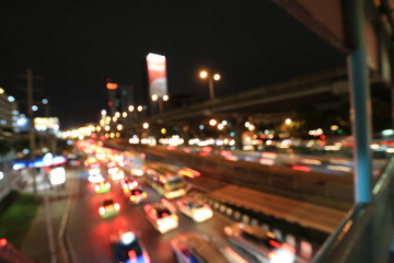 Fototapeta na wymiar Abstract circular bokeh motion lens blur backround of city and street light or Bokeh light from car in street in night time. Bangkok Expressway Thailand.