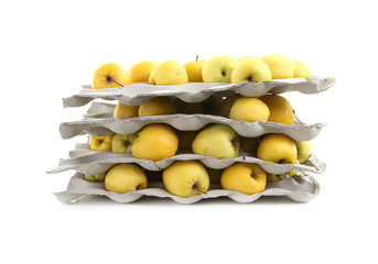 Three Trays of Apples on a white background