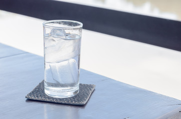 pure water with ice in glass