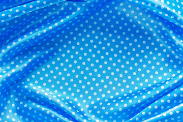 Blue polka-dot cotton fabric top view