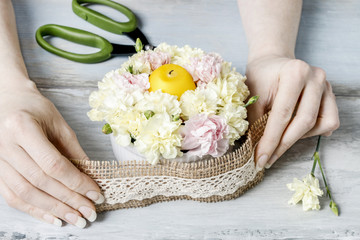 How to make easter floral arrangement with carnation flowers and candle tutorial.
