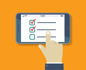 Online survey, checklist. Mobile phone Check List Icon and Feedback business concept.
