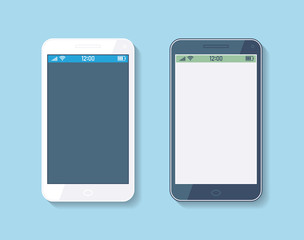 Flat smartphones icons set. White phone and black phone
