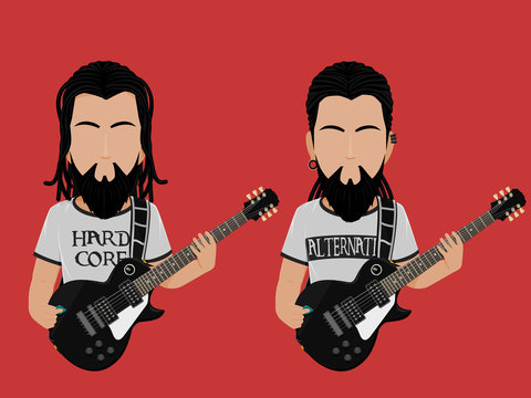 Isolate rock Guitarist on pink background
