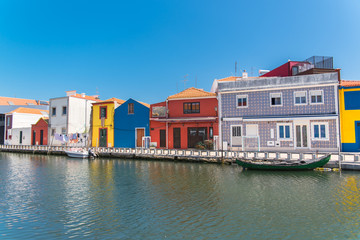 Fototapeta na wymiar Portugal, Aveiro, beautiful small city on the river with colorful houses 