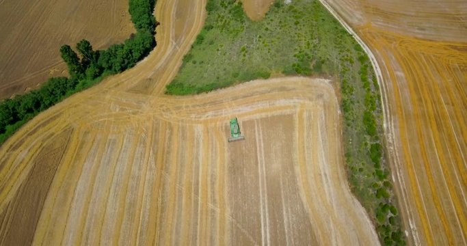 Cosecha trigo agricultura, vista aérea