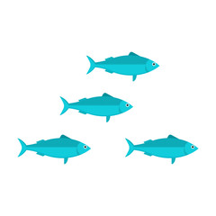 Obraz na płótnie Canvas Blue sardine run vector illustration in flat design. Cartoon fish shoal isolated on white background. Herring or anchovy school in flat design.
