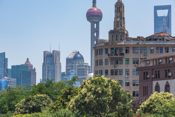 urban architecture,detail shot of Shanghai landmarks in China.