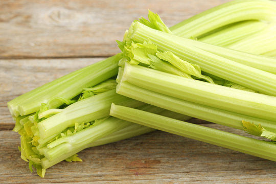 Celery on grey wooden table