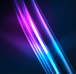 Energy lines, glowing waves in the dark, vector abstract background