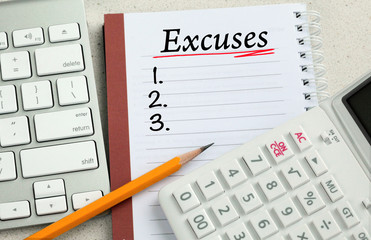 list of excuses on a notebook