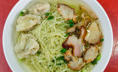 Noodles with roasted pork and dumpling