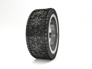 Winter tires with snowflake protector. 3D rendering