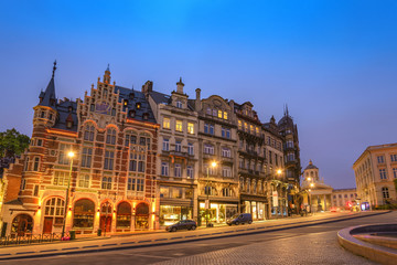 Fototapeta na wymiar Brussels night city skyline at Coudenberg Street, Brussels, Belgium