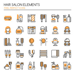 Hair Salon Elements , Thin Line and Pixel Perfect Icons.
