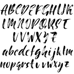 Hand drawn dry brush font. Modern brush lettering. Grunge style alphabet. Vector illustration.