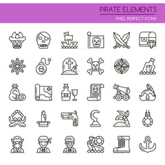 Pirate Elements , Thin Line and Pixel Perfect Icons.