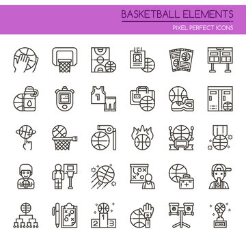 Basketball Element , Thin Line and Pixel Perfect Icons.