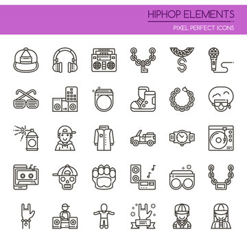 Hiphop Elements , Thin Line and Pixel Perfect Icons.